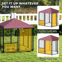 PawHut Welded Wire Outdoor Dog Kennel with 360° Rotating & 4 Levels Adjustable Bowls, Waterproof Cover, 4.6' x 4.6' x 5' - 7DAY'S