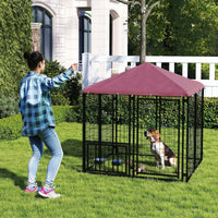 PawHut Welded Wire Outdoor Dog Kennel with 360° Rotating & 4 Levels Adjustable Bowls, Waterproof Cover, 4.6' x 4.6' x 5' - 7DAY'S