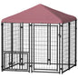 PawHut Welded Wire Outdoor Dog Kennel with 360° Rotating & 4 Levels Adjustable Bowls, Waterproof Cover, 4.6' x 4.6' x 5' - 7DAY'S