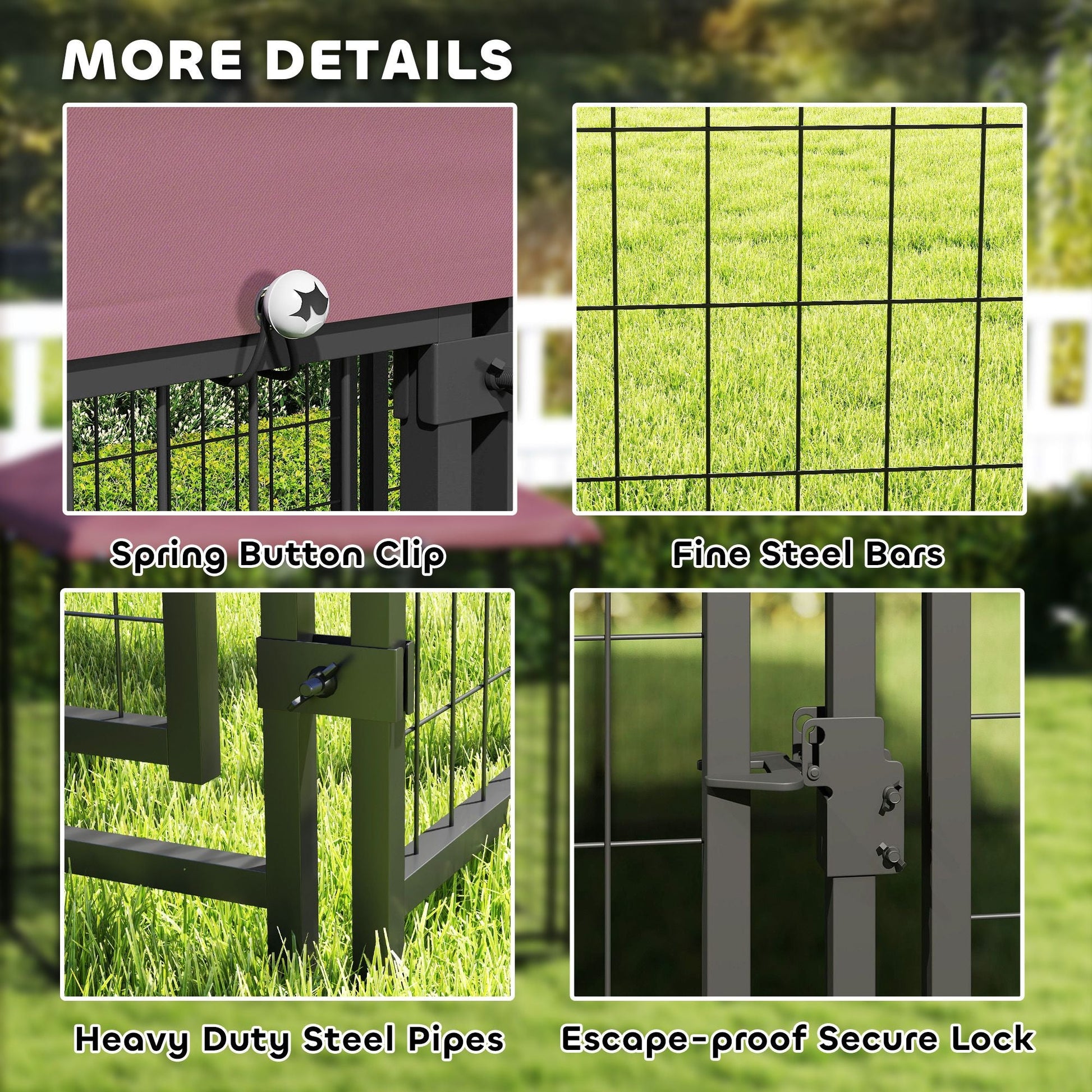 PawHut Welded Wire Outdoor Dog Kennel with 360° Rotating & 4 Levels Adjustable Bowls, Waterproof Cover, 4.6' x 4.6' x 5' - 7DAY'S