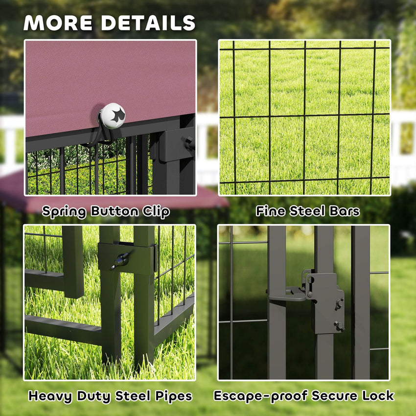 PawHut Welded Wire Outdoor Dog Kennel with 360° Rotating & 4 Levels Adjustable Bowls, Waterproof Cover, 4.6' x 4.6' x 5' - 7DAY'S
