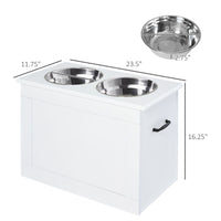 PawHut White Raised Pet Dining Station with Food Storage and Steel Bowls for Big Pups - 7DAY'S