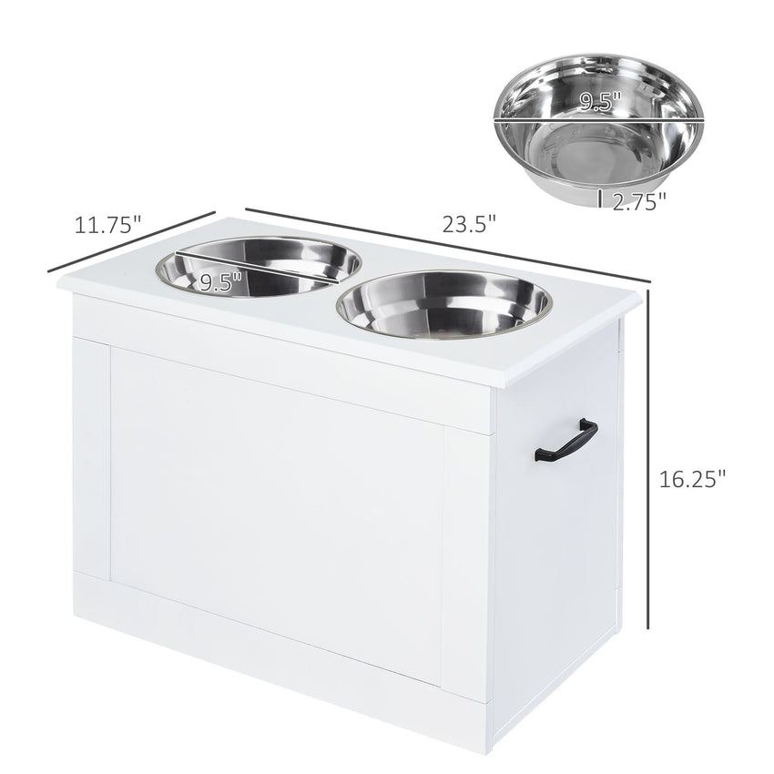 PawHut White Raised Pet Dining Station with Food Storage and Steel Bowls for Big Pups - 7DAY'S
