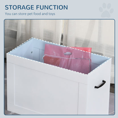 PawHut White Raised Pet Dining Station with Food Storage and Steel Bowls for Big Pups - 7DAY'S