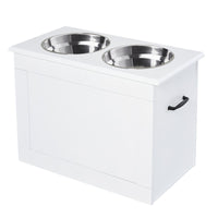 PawHut White Raised Pet Dining Station with Food Storage and Steel Bowls for Big Pups - 7DAY'S