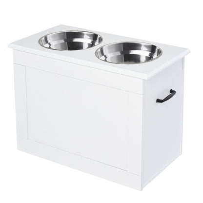 PawHut White Raised Pet Dining Station with Food Storage and Steel Bowls for Big Pups - 7DAY'S
