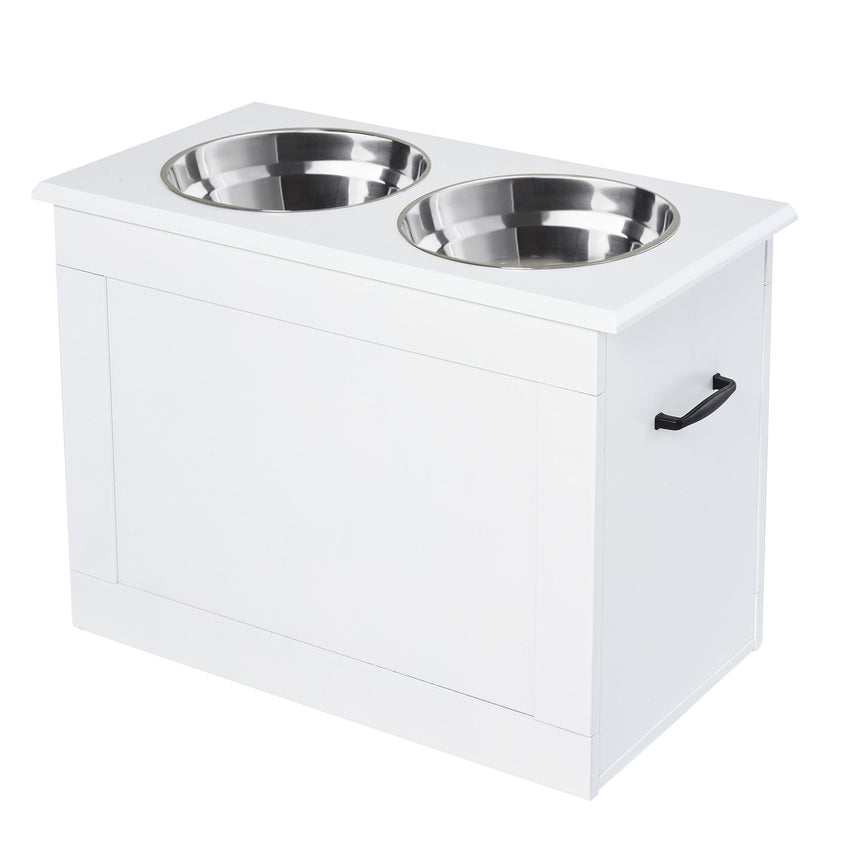 PawHut White Raised Pet Dining Station with Food Storage and Steel Bowls for Big Pups - 7DAY'S