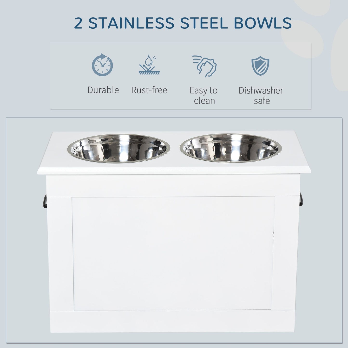 PawHut White Raised Pet Dining Station with Food Storage and Steel Bowls for Big Pups - 7DAY'S