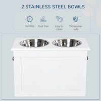 PawHut White Raised Pet Dining Station with Food Storage and Steel Bowls for Big Pups - 7DAY'S