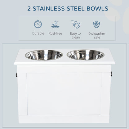 PawHut White Raised Pet Dining Station with Food Storage and Steel Bowls for Big Pups - 7DAY'S