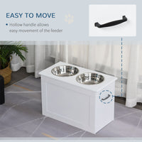PawHut White Raised Pet Dining Station with Food Storage and Steel Bowls for Big Pups - 7DAY'S