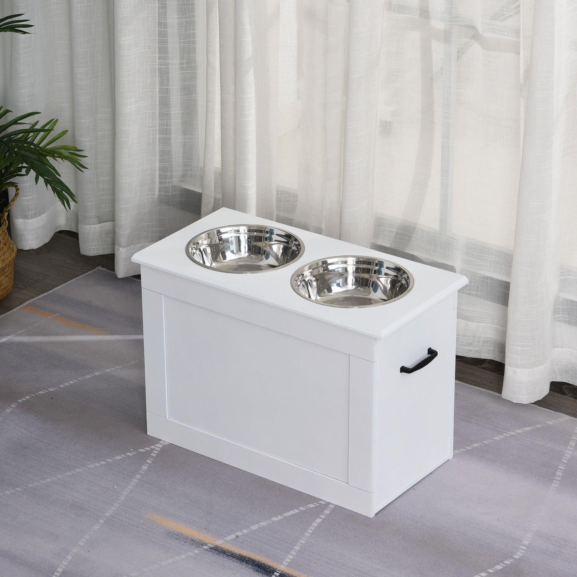 PawHut White Raised Pet Dining Station with Food Storage and Steel Bowls for Big Pups - 7DAY'S