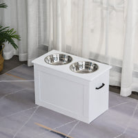 PawHut White Raised Pet Dining Station with Food Storage and Steel Bowls for Big Pups - 7DAY'S