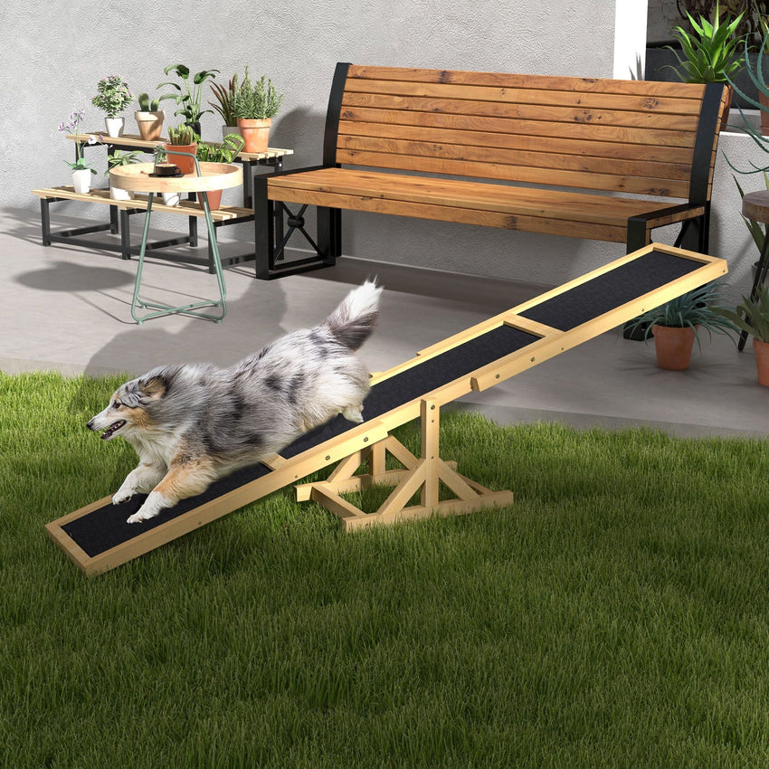 PawHut Wooden Dog Agility Seesaw for Training and Exercise, Yellow - 7DAY'S