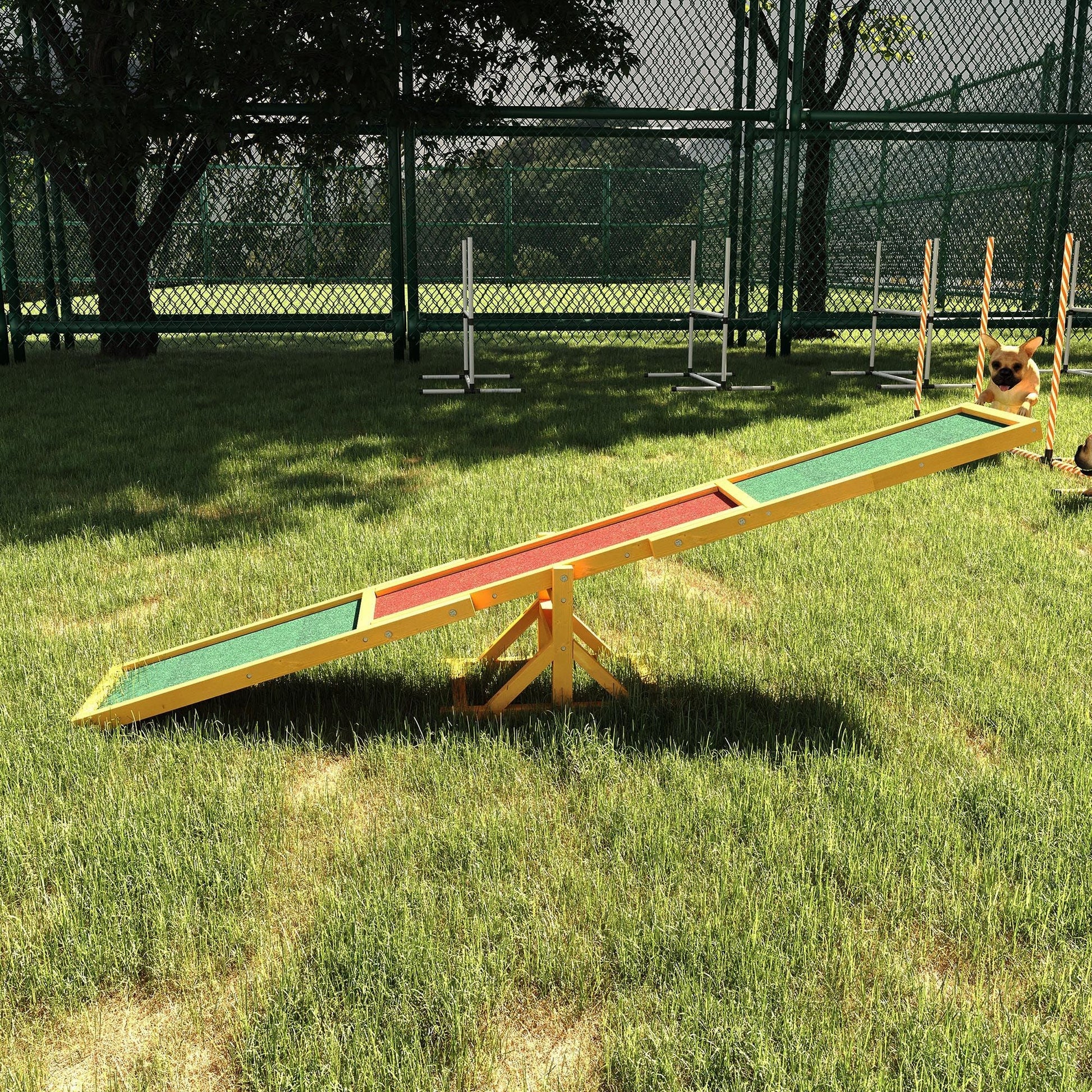 PawHut Wooden Dog Agility Seesaw, Training and Exercise Equipment, Weather Resistant, 71" L, Natural - 7DAY'S