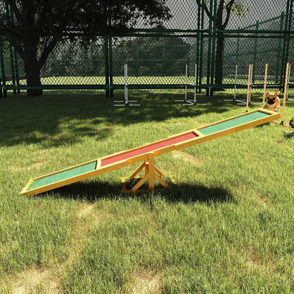 PawHut Wooden Dog Agility Seesaw, Training and Exercise Equipment, Weather Resistant, 71" L, Natural - 7DAY'S