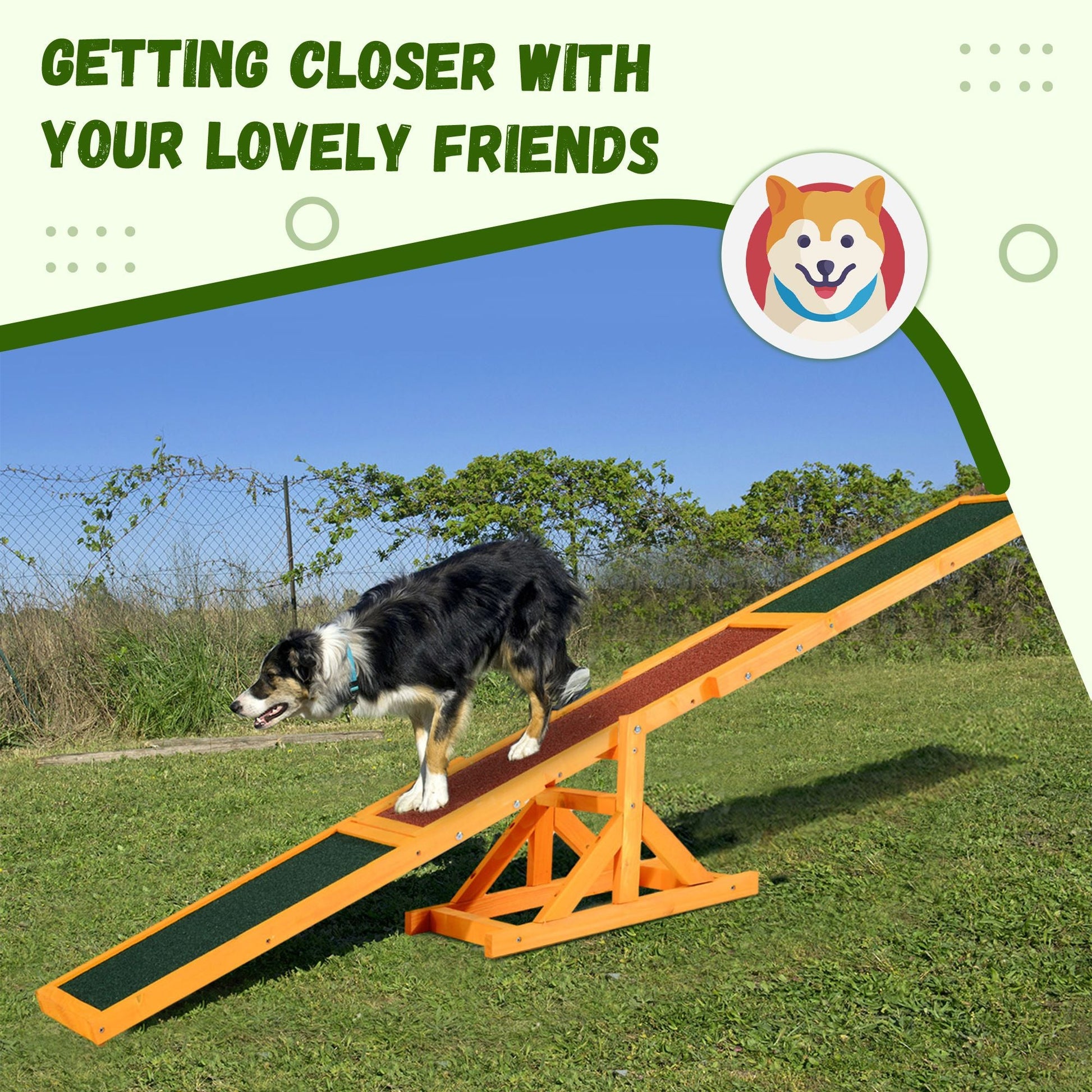 PawHut Wooden Dog Agility Seesaw, Training and Exercise Equipment, Weather Resistant, 71" L, Natural - 7DAY'S