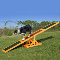 PawHut Wooden Dog Agility Seesaw, Training and Exercise Equipment, Weather Resistant, 71" L, Natural - 7DAY'S