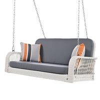 PE Wicker Porch Swing, 2 - Seater Hanging Bench With Chains, Patio Furniture Swing For Backyard Garden Poolside - 7DAY'S