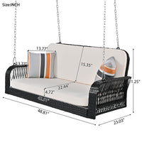 PE Wicker Porch Swing, 2 - Seater Hanging Bench With Chains, Patio Furniture Swing For Backyard Garden Poolside - 7DAY'S