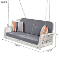 PE Wicker Porch Swing, 2 - Seater Hanging Bench With Chains, Patio Furniture Swing For Backyard Garden Poolside - 7DAY'S