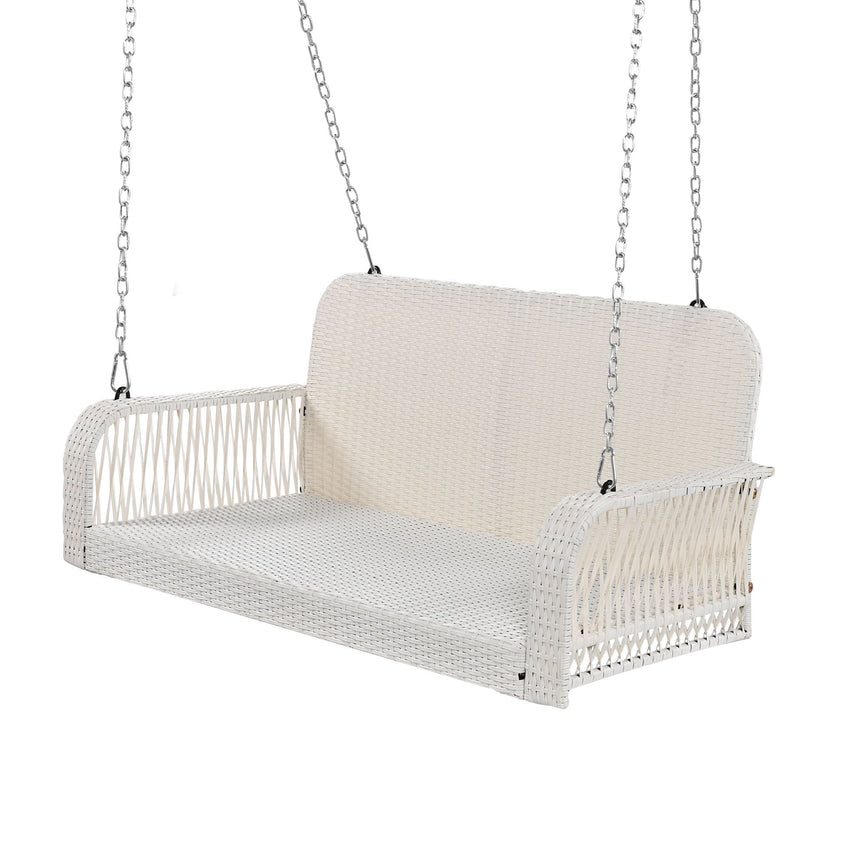 PE Wicker Porch Swing, 2 - Seater Hanging Bench With Chains, Patio Furniture Swing For Backyard Garden Poolside - 7DAY'S