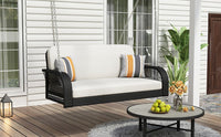 PE Wicker Porch Swing, 2 - Seater Hanging Bench With Chains, Patio Furniture Swing For Backyard Garden Poolside - 7DAY'S