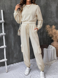 Perfee Round Neck Long Sleeve Top and Pants Set - 7DAY'S