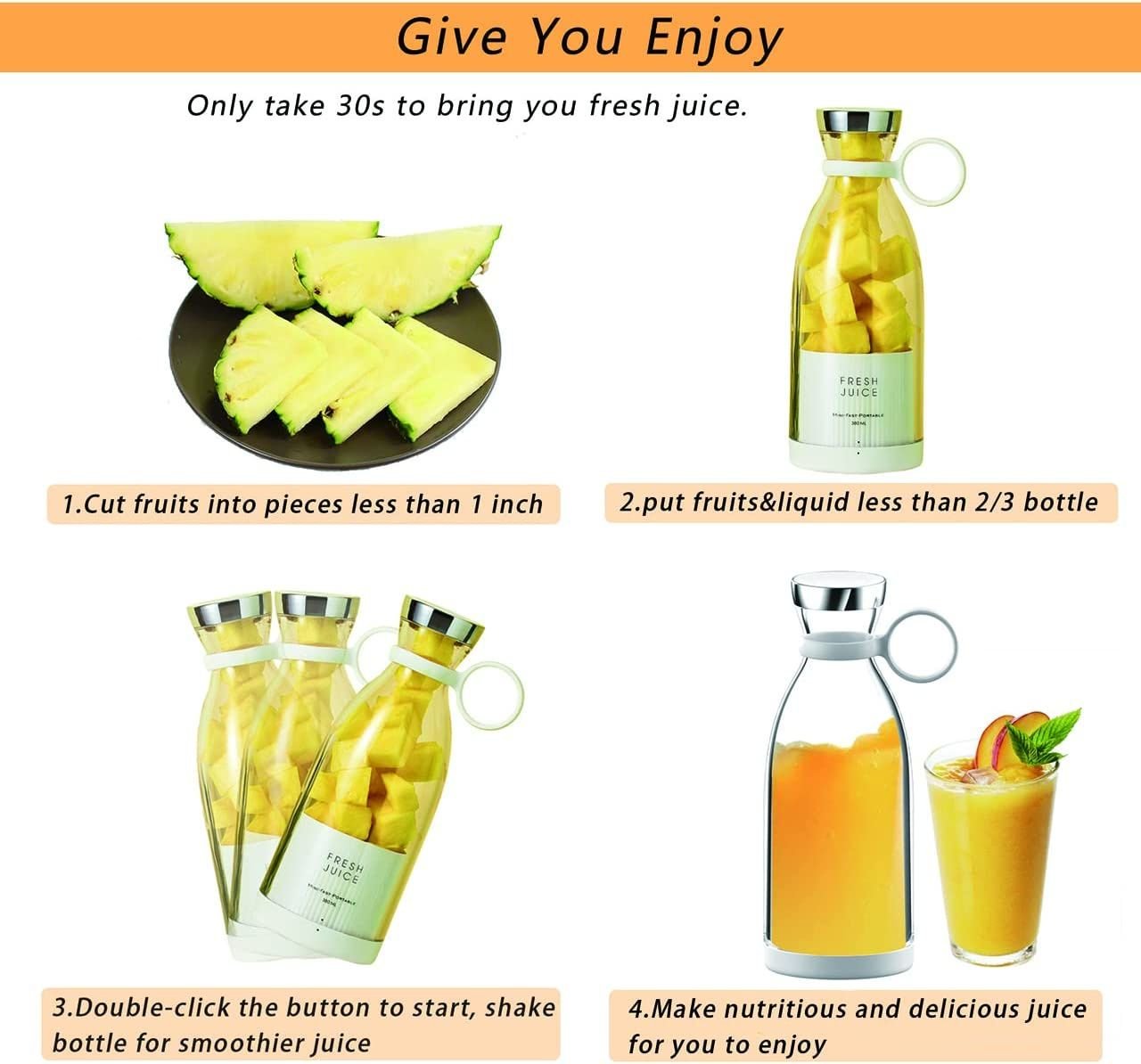 Personal Size Blender; Portable Blender; Battery Powered USB Blender - 7DAY'S