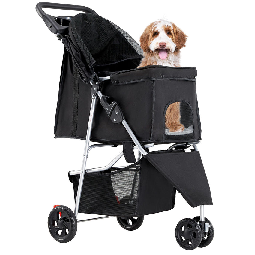 Pet Stroller for Dogs and Cats | Foldable, Lightweight, and Durable | Ideal for Small to Medium Pets | Includes Storage Basket - 7DAY'S