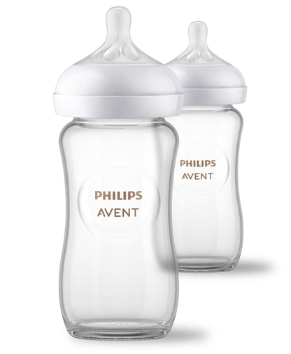 Philips Avent Natural Glass Baby Bottles with Natural Response Nipples (Slow Flow, Flow 2), 4oz, 4 - Pack, SCY910/04 - 7DAY'S