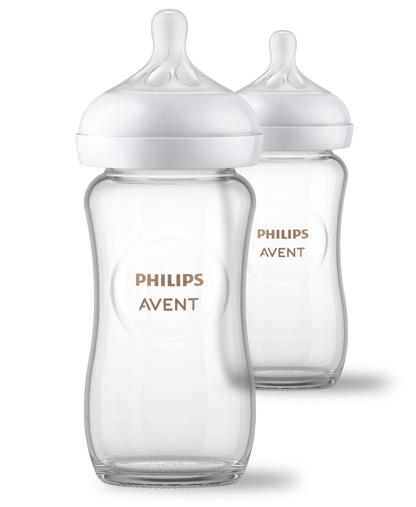 Philips Avent Natural Glass Baby Bottles with Natural Response Nipples (Slow Flow, Flow 2), 4oz, 4 - Pack, SCY910/04 - 7DAY'S
