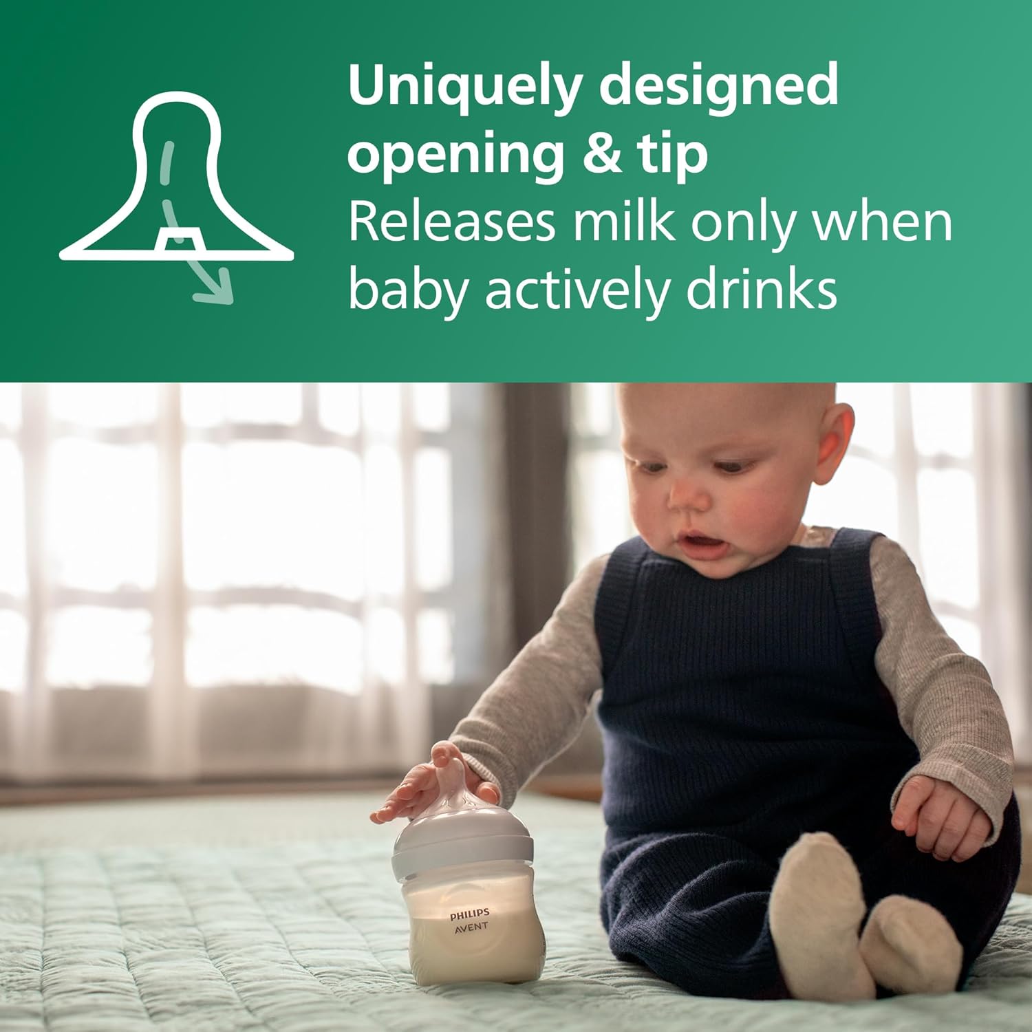 Philips Avent Natural Glass Baby Bottles with Natural Response Nipples (Slow Flow, Flow 2), 4oz, 4 - Pack, SCY910/04 - 7DAY'S