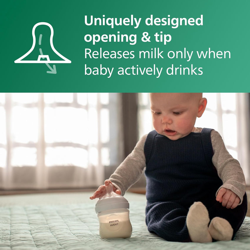 Philips Avent Natural Glass Baby Bottles with Natural Response Nipples (Slow Flow, Flow 2), 4oz, 4 - Pack, SCY910/04 - 7DAY'S