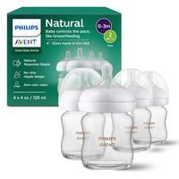 Philips Avent Natural Glass Baby Bottles with Natural Response Nipples (Slow Flow, Flow 2), 4oz, 4 - Pack, SCY910/04 - 7DAY'S