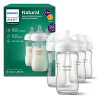 Philips Avent Natural Glass Baby Bottles with Natural Response Nipples (Slow Flow, Flow 2), 4oz, 4 - Pack, SCY910/04 - 7DAY'S