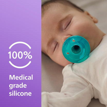 Philips Avent Soothie Orthodontic Baby Pacifiers, 100% Silicone Pacifiers, One Piece, BPA - Free, for Babies 0 - 3 Months, Green, 4 Pack, Model SCF190/41 - 7DAY'S
