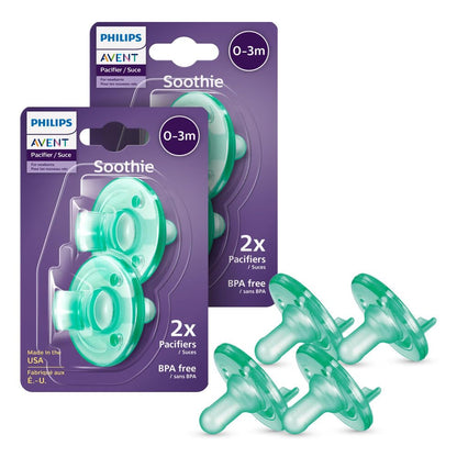 Philips Avent Soothie Orthodontic Baby Pacifiers, 100% Silicone Pacifiers, One Piece, BPA - Free, for Babies 0 - 3 Months, Green, 4 Pack, Model SCF190/41 - 7DAY'S
