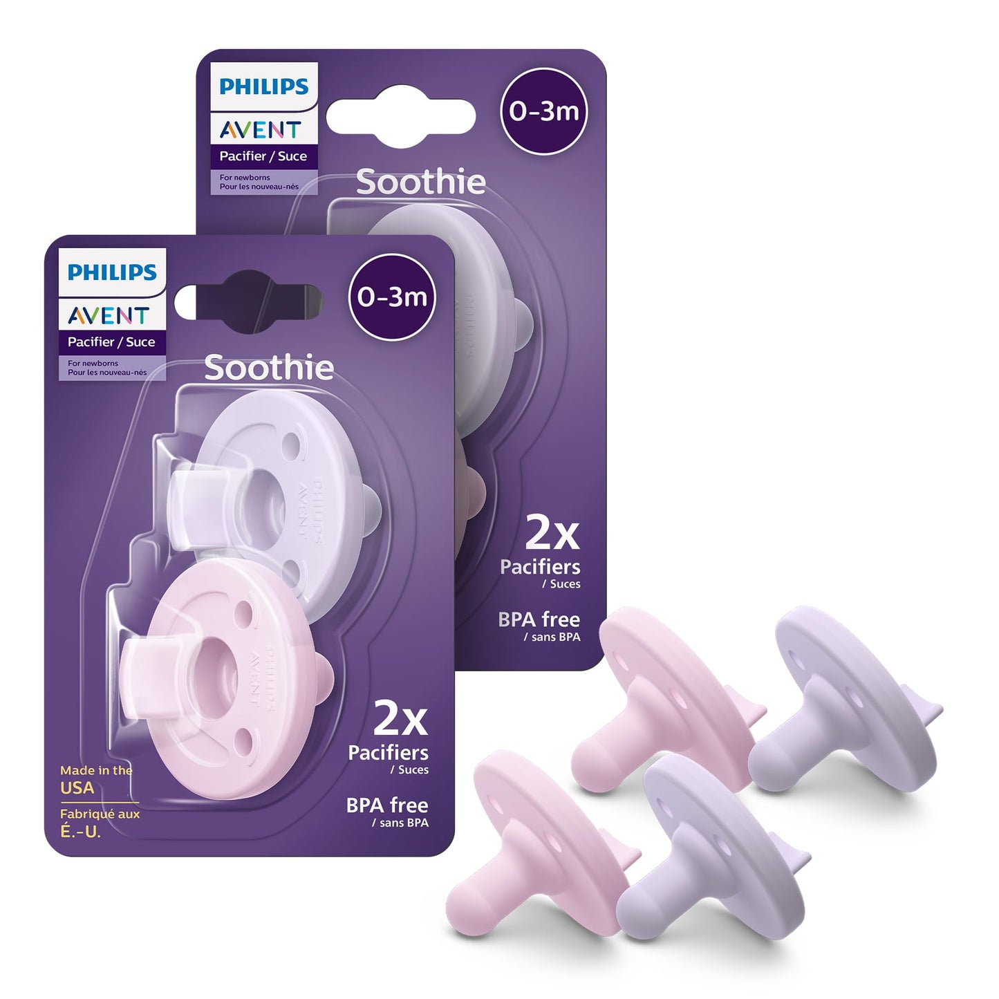 Philips Avent Soothie Orthodontic Baby Pacifiers, 100% Silicone Pacifiers, One Piece, BPA - Free, for Babies 0 - 3 Months, Green, 4 Pack, Model SCF190/41 - 7DAY'S