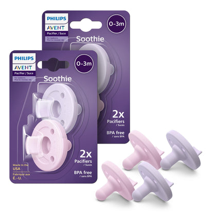 Philips Avent Soothie Orthodontic Baby Pacifiers, 100% Silicone Pacifiers, One Piece, BPA - Free, for Babies 0 - 3 Months, Green, 4 Pack, Model SCF190/41 - 7DAY'S