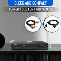 Philips DVD Players for TV with HDMI Port 1080P All Region HD DVD Player for Smart TV USB Input Remote Control Device, Mini DVD CD Player for Home Stereo System, HDMI and RCA Cable Included - 7DAY'S