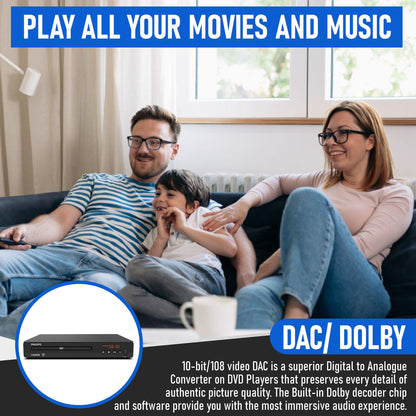 Philips DVD Players for TV with HDMI Port 1080P All Region HD DVD Player for Smart TV USB Input Remote Control Device, Mini DVD CD Player for Home Stereo System, HDMI and RCA Cable Included - 7DAY'S