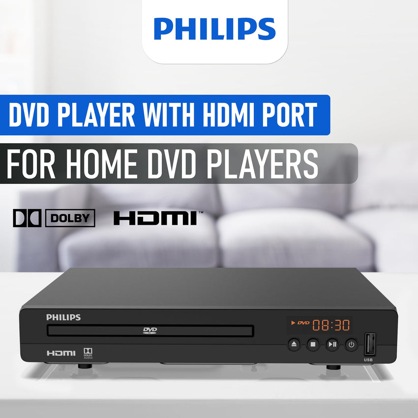 Philips DVD Players for TV with HDMI Port 1080P All Region HD DVD Player for Smart TV USB Input Remote Control Device, Mini DVD CD Player for Home Stereo System, HDMI and RCA Cable Included - 7DAY'S