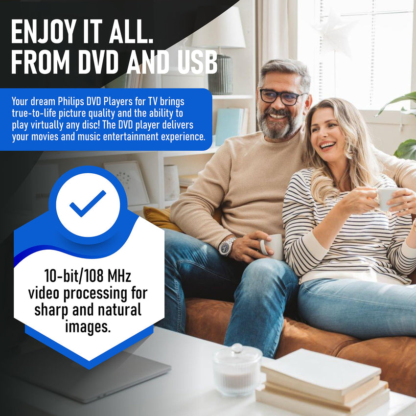 Philips DVD Players for TV with HDMI Port 1080P All Region HD DVD Player for Smart TV USB Input Remote Control Device, Mini DVD CD Player for Home Stereo System, HDMI and RCA Cable Included - 7DAY'S