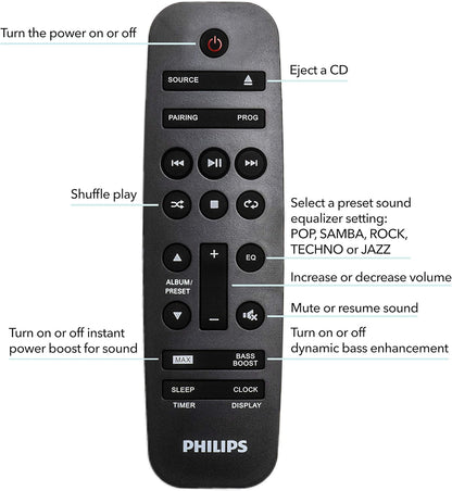 PHILIPS FX10 Bluetooth Stereo System for Home with CD Player , MP3, USB, FM Radio, Bass Reflex Speaker, 230 W, Remote Control Included - 7DAY'S
