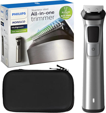 PHILIPS Multi Groomer 8000 Series, 21 Piece Grooming Kit, Beard Trimmer for Men, All - in - One Precision Trimmer for Face, Head, and Body - 7DAY'S