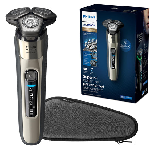 Philips Norelco 9400 Rechargeable Wet/Dry Electric Shaver with SenseIQ and Comfort Glide Ring Technology, Battery Powered, Silver, S9502/83