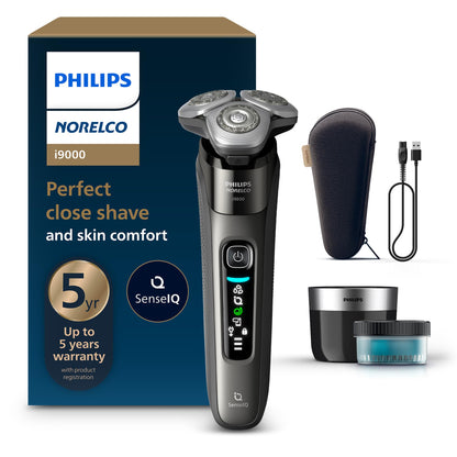 Philips Norelco 9400 Rechargeable Wet/Dry Electric Shaver with SenseIQ and Comfort Glide Ring Technology, Battery Powered, Silver, S9502/83 - 7DAY'S