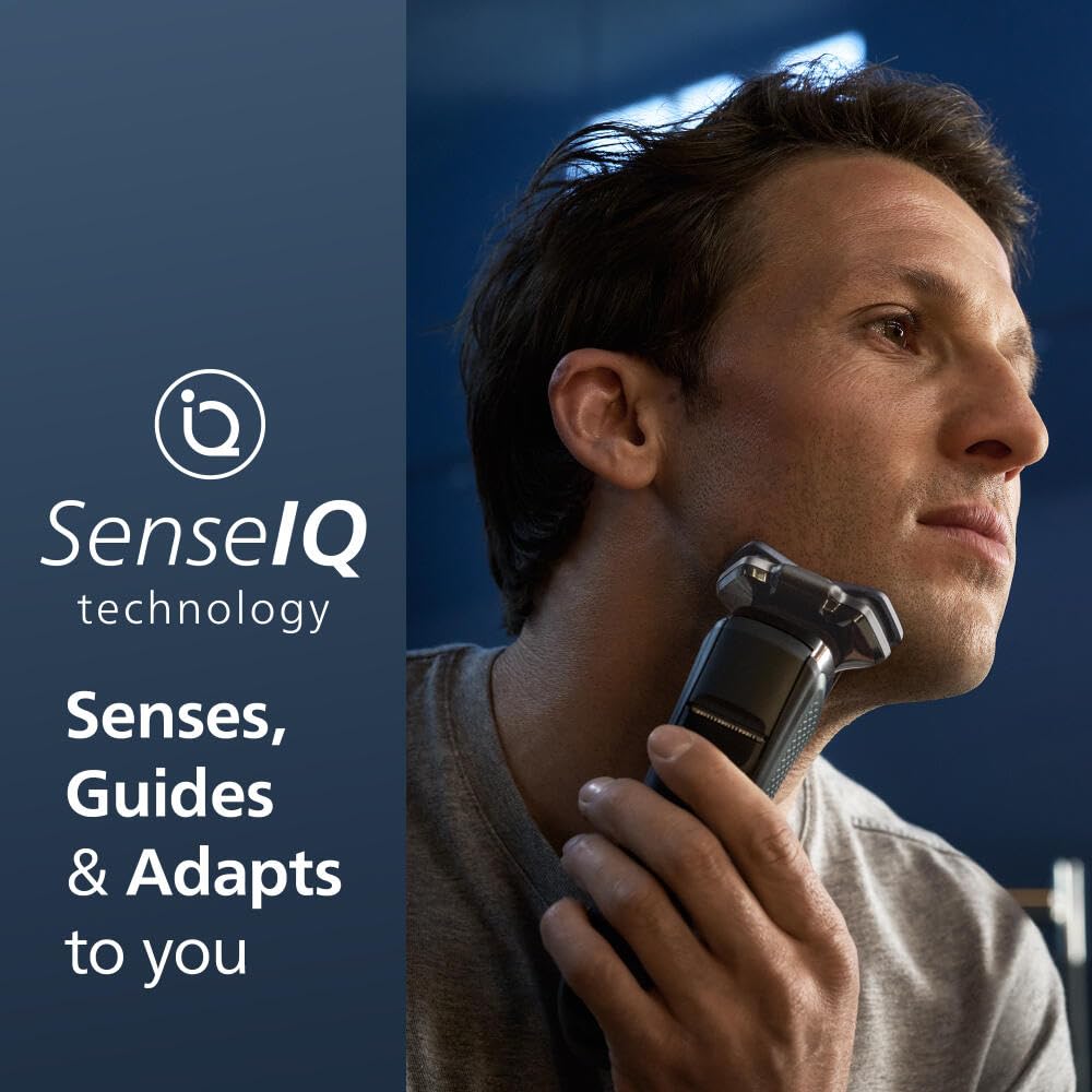 Philips Norelco 9400 Rechargeable Wet/Dry Electric Shaver with SenseIQ and Comfort Glide Ring Technology, Battery Powered, Silver, S9502/83 - 7DAY'S