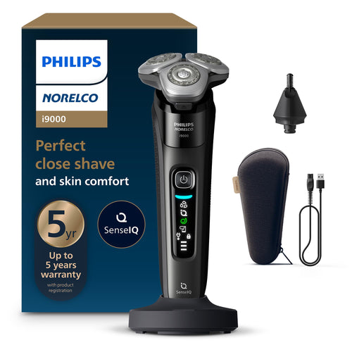 Philips Norelco 9400 Rechargeable Wet/Dry Electric Shaver with SenseIQ and Comfort Glide Ring Technology, Battery Powered, Silver, S9502/83 - 7DAY'S